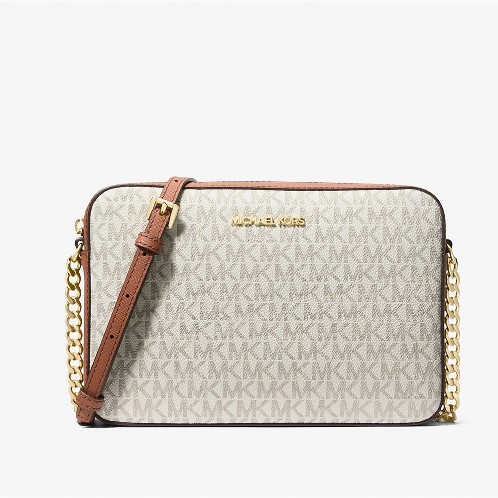 Michael Kors Purse, Jet Set Large Printed Logo Crossbody Bag, Canvas